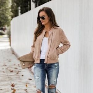 VICI - MEDIUM FAUX SUEDE BOMBER JACKET IN BLUSH
